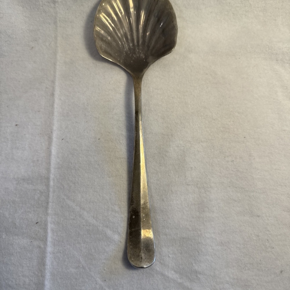 Vintage Silverplate Tipped Shell Pattern Berry Serving Spoon Scalloped  9.5"